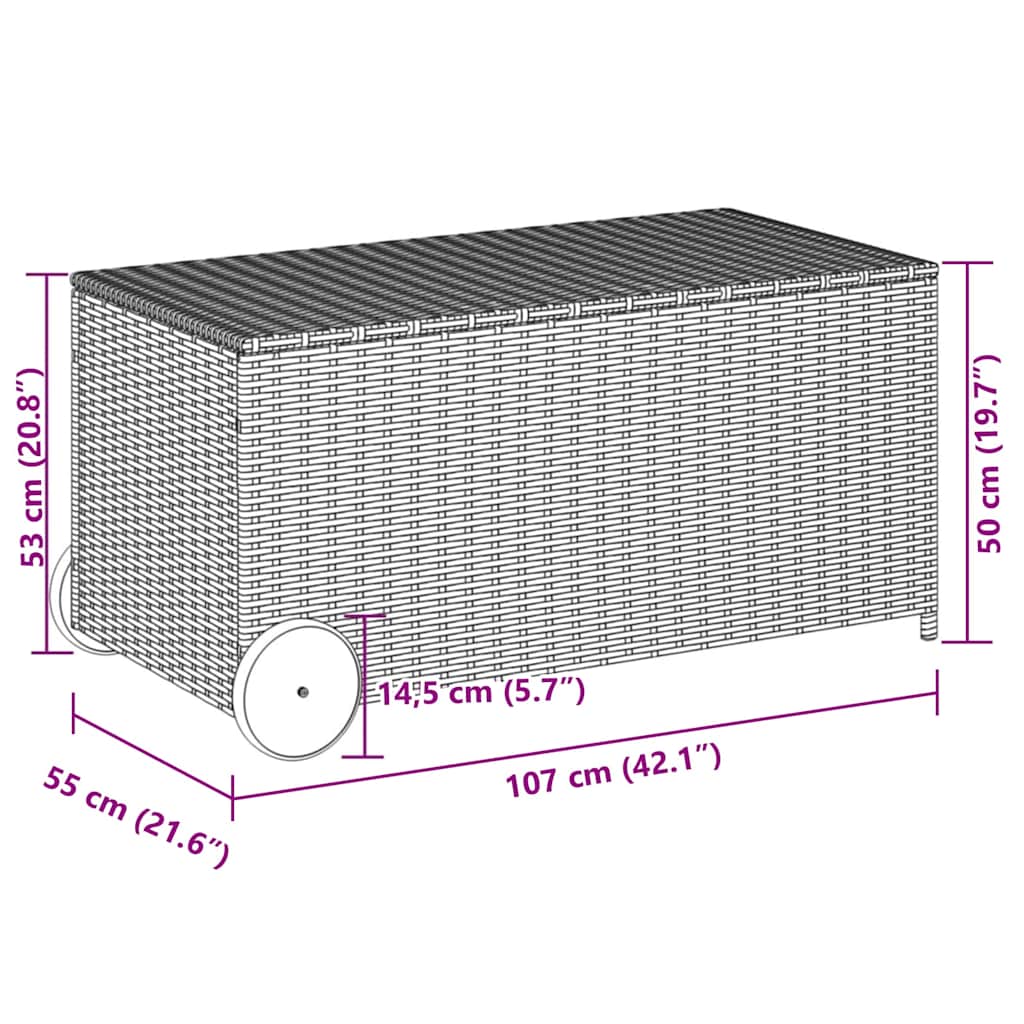 vidaXL Garden Storage Box with Wheels Black 190L Poly Rattan