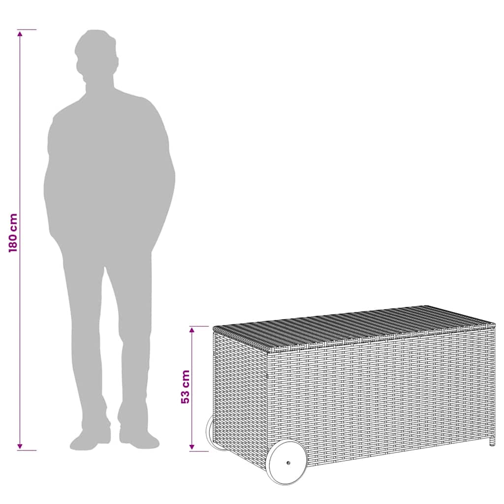 vidaXL Garden Storage Box with Wheels Grey 190L Poly Rattan