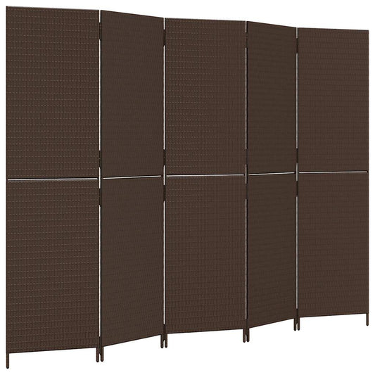 vidaXL Room Divider 5 Panels Brown Poly Rattan