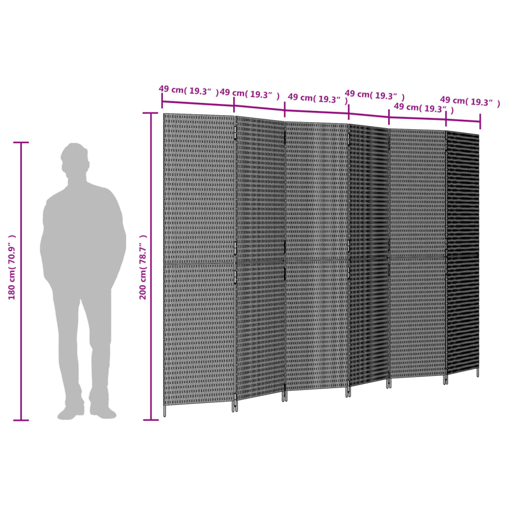 vidaXL Room Divider 6 Panels Brown Poly Rattan