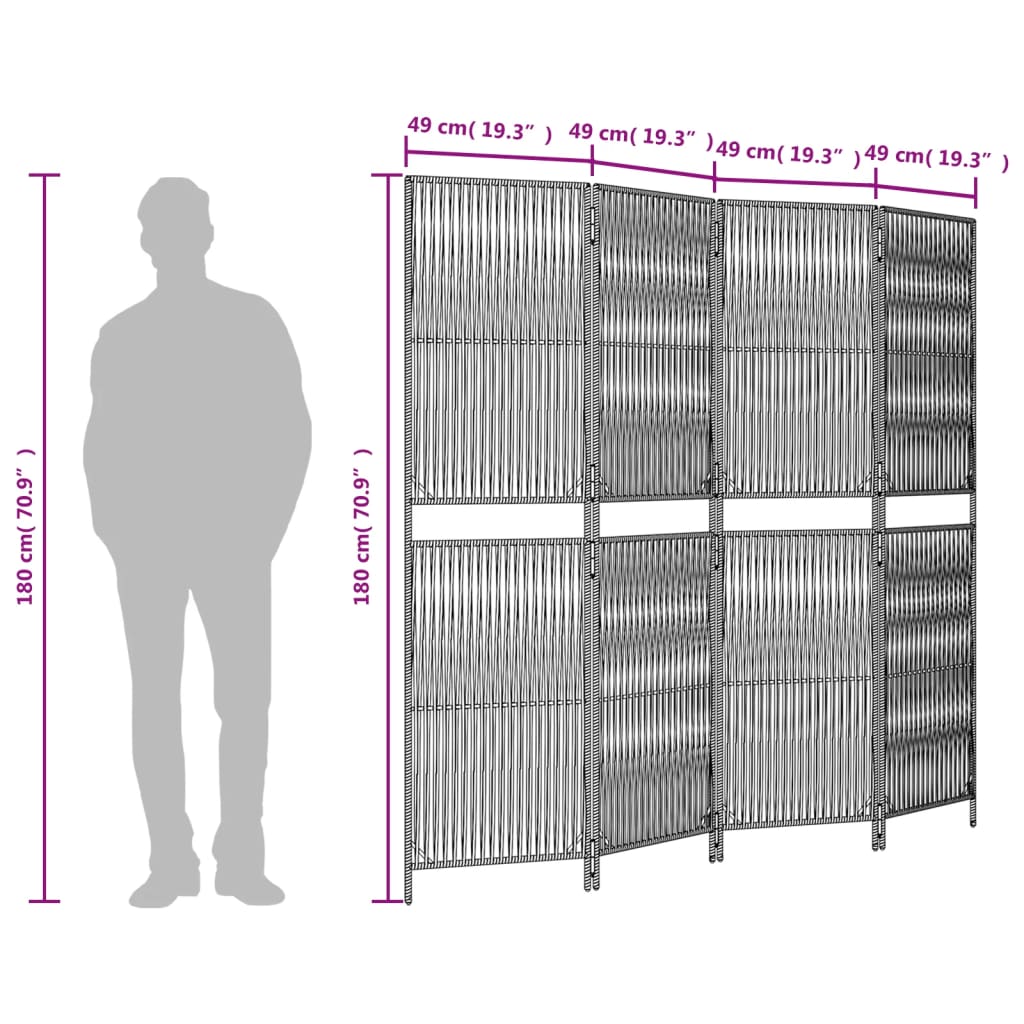 vidaXL Room Divider 4 Panels Brown Poly Rattan