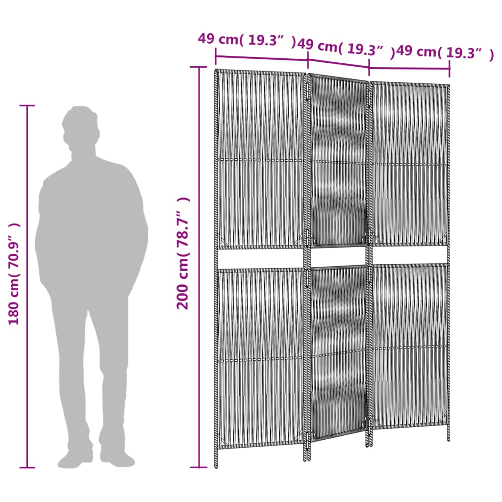 vidaXL Room Divider 3 Panels Black Poly Rattan