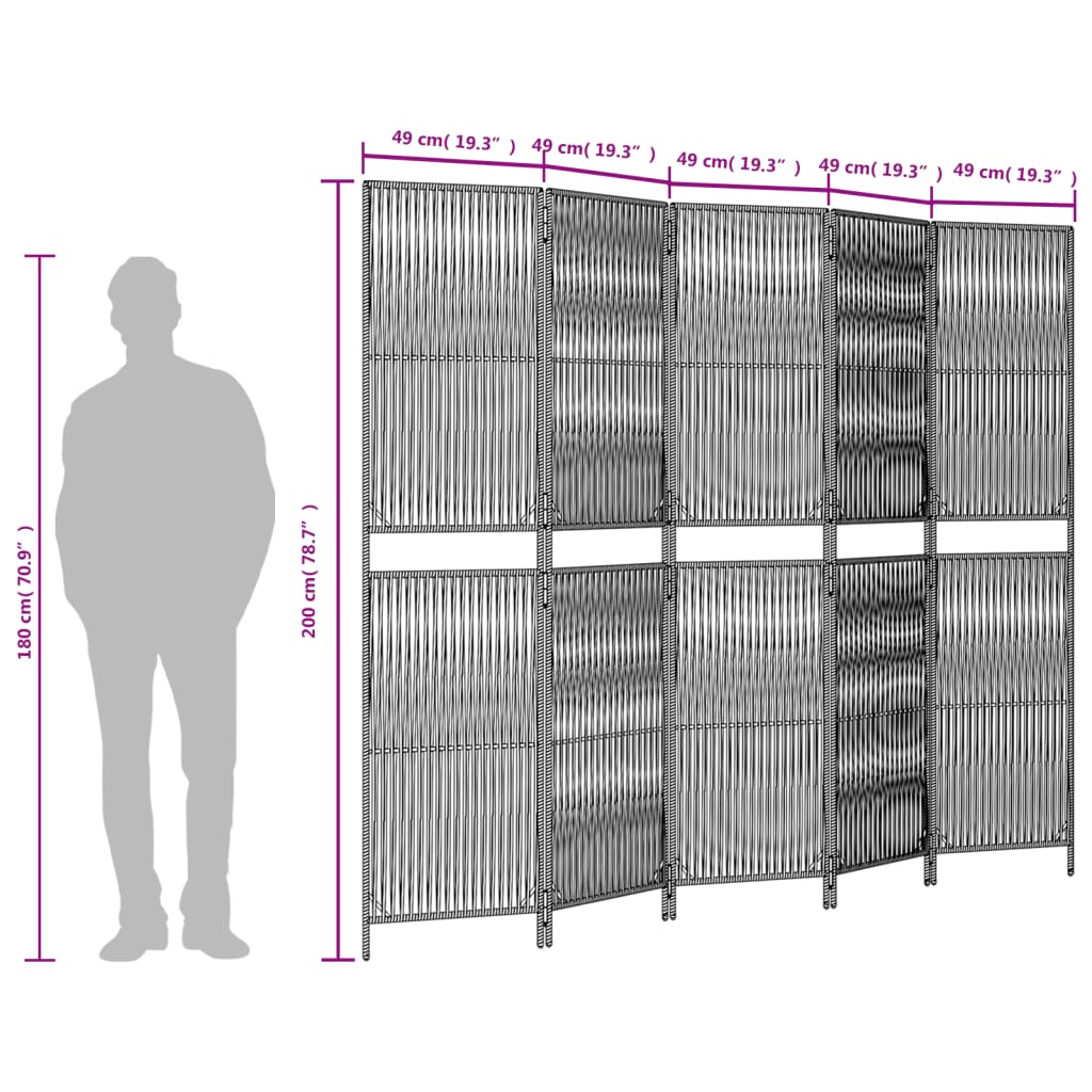 vidaXL Room Divider 5 Panels Beige Poly Rattan