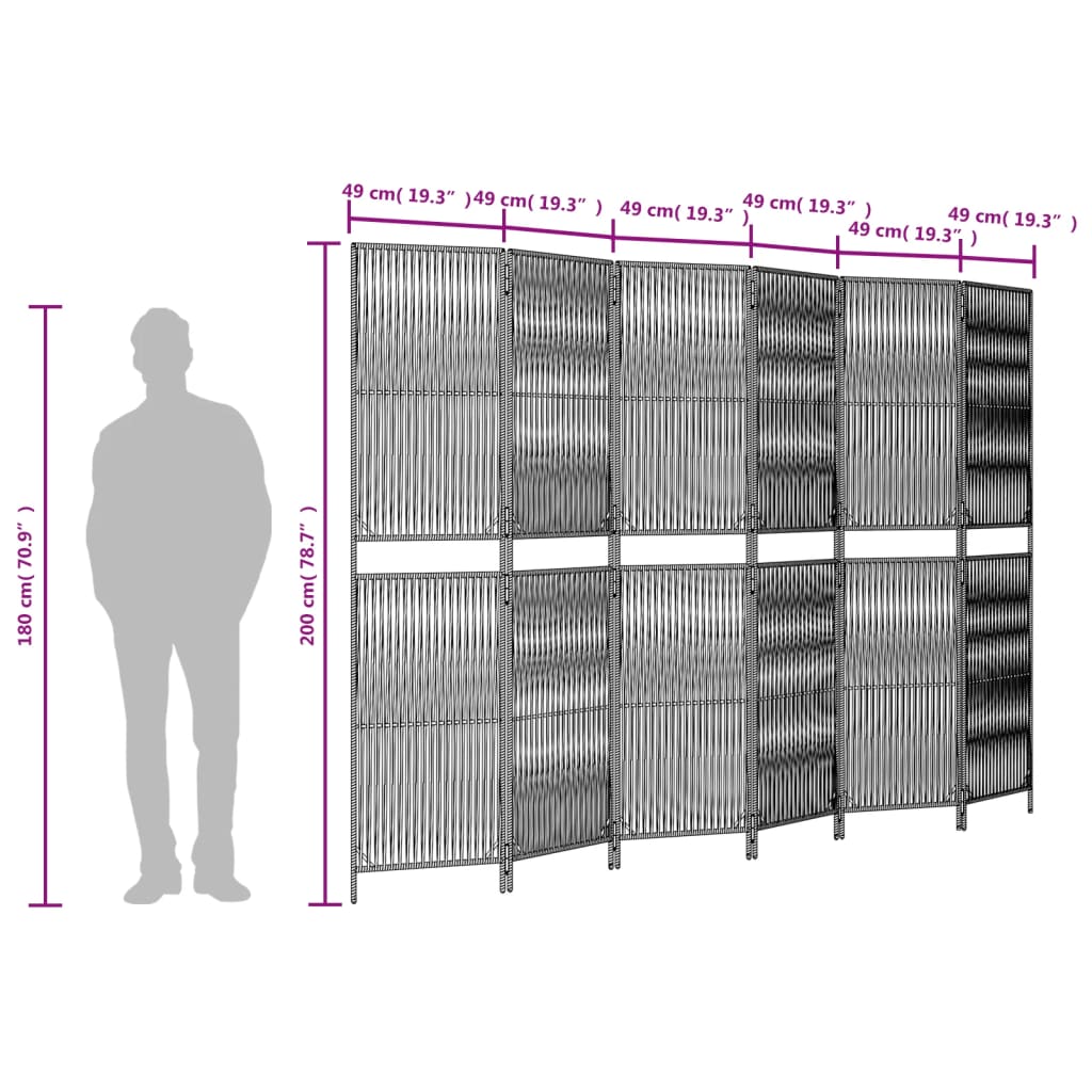 vidaXL Room Divider 6 Panels Beige Poly Rattan