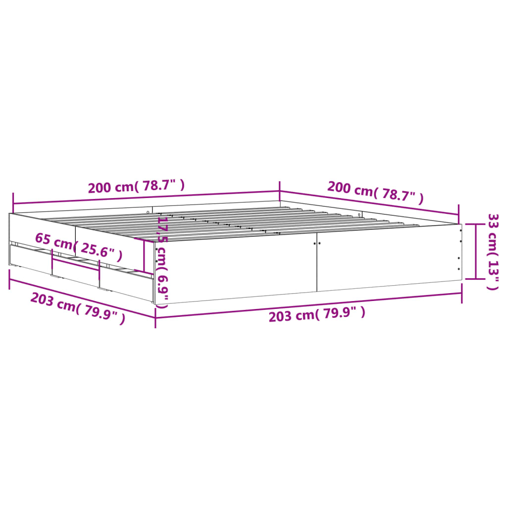 vidaXL Bed Frame with Drawers without Mattress White 200x200 cm