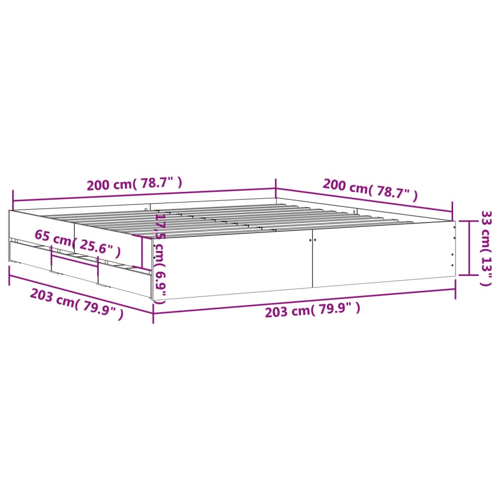 vidaXL Bed Frame with Drawers without Mattress Black 200x200 cm