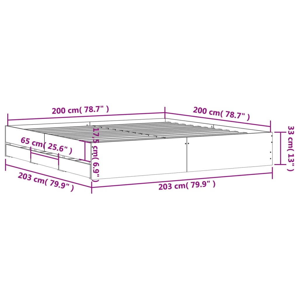 vidaXL Bed Frame with Drawers without Mattress Grey Sonoma 200x200 cm