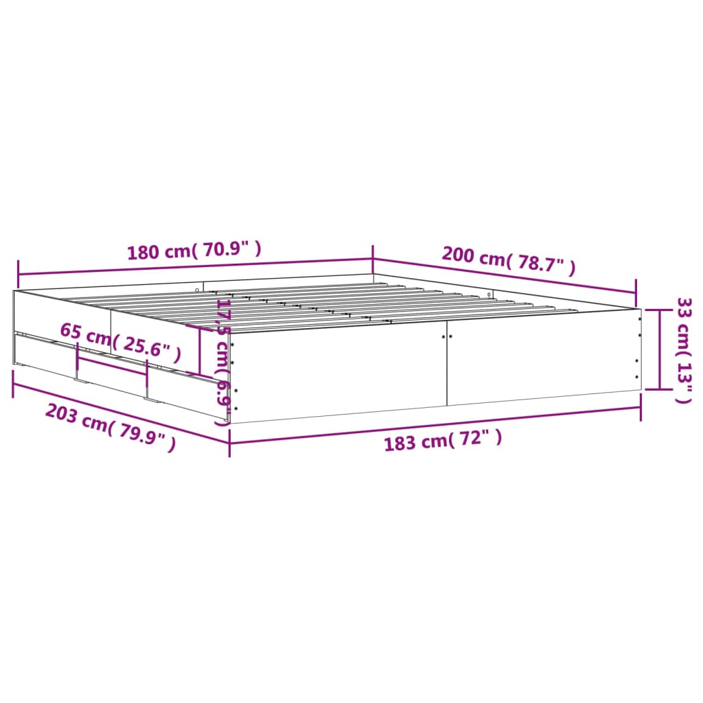 vidaXL Bed Frame with Drawers without Mattress White 180x200 cm Super King