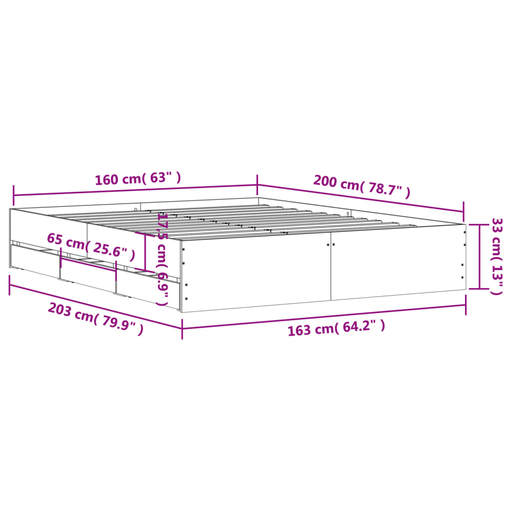 vidaXL Bed Frame with Drawers without Mattress White 160x200 cm
