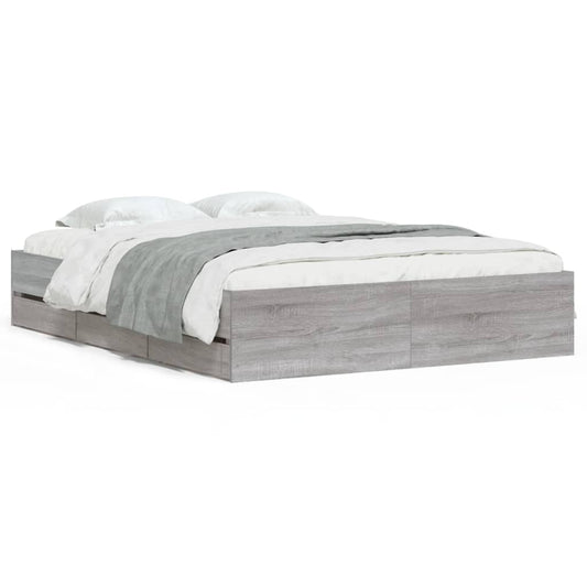 vidaXL Bed Frame with Drawers without Mattress Grey Sonoma 150x200 cm