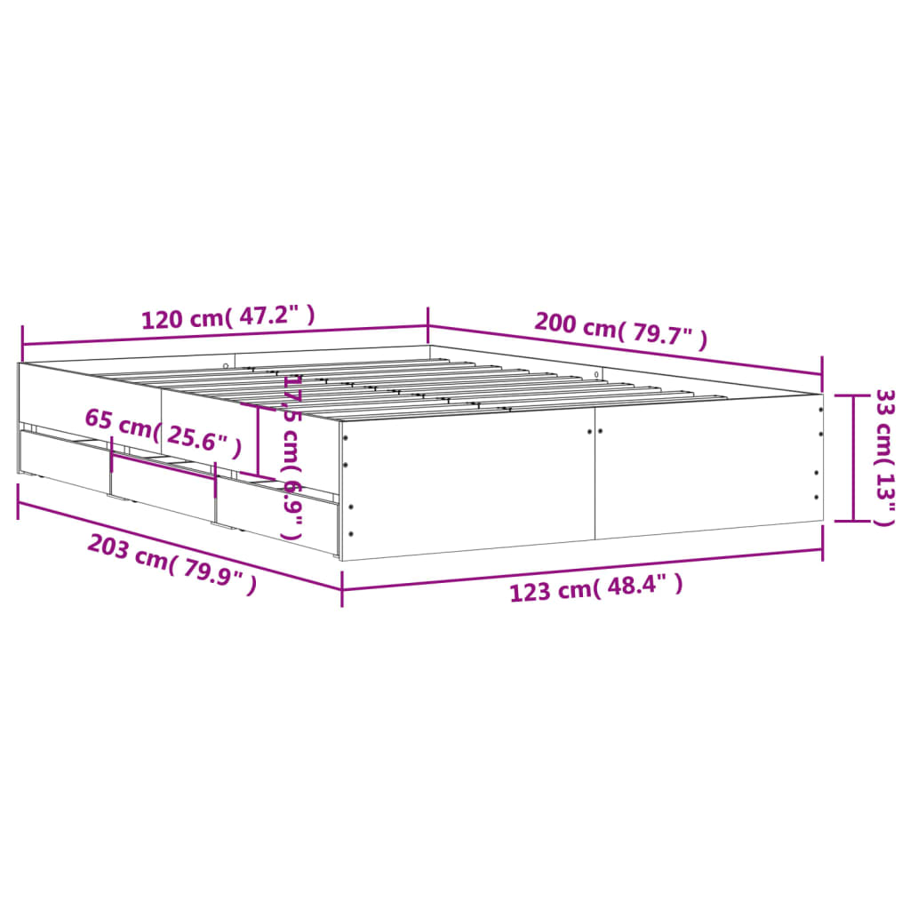vidaXL Bed Frame with Drawers without Mattress Sonoma Oak 120x200 cm