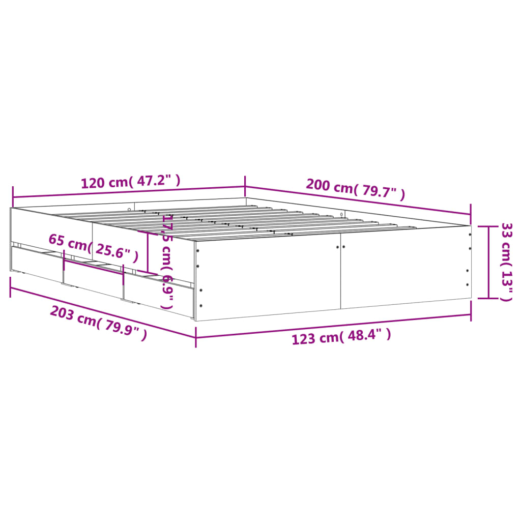 vidaXL Bed Frame with Drawers without Mattress Smoked Oak 120x200 cm