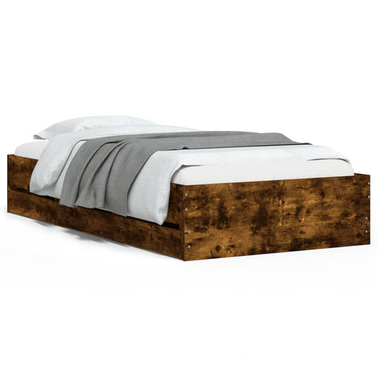 vidaXL Bed Frame with Drawers Smoked Oak 100x200 cm Engineered Wood