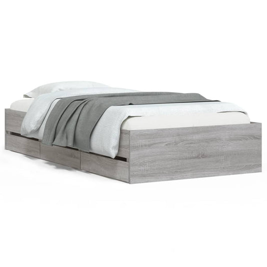 vidaXL Bed Frame with Drawers without Mattress Grey Sonoma 100x200 cm