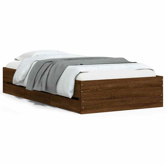 vidaXL Bed Frame with Drawers without Mattress Brown Oak 90x200 cm