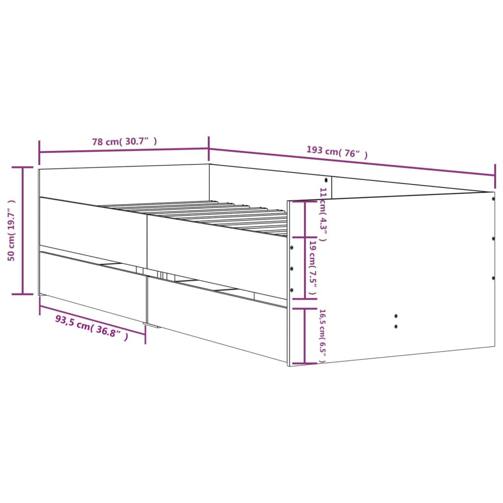 vidaXL Bed Frame without Mattress Black 75x190 cm Small Single Small Single