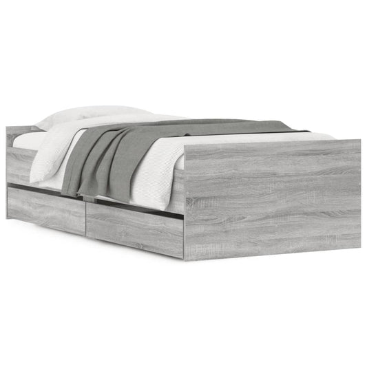 vidaXL Bed Frame with Drawers without Mattress Grey Sonoma 90x200 cm