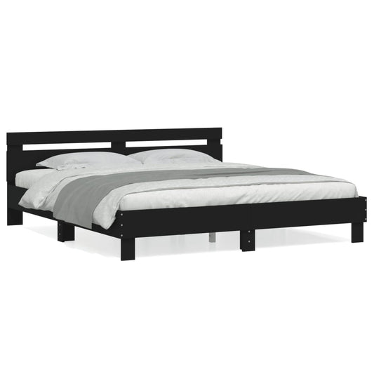 vidaXL Bed Frame | Black | Engineered wood, Plywood | 183x203 cm King
