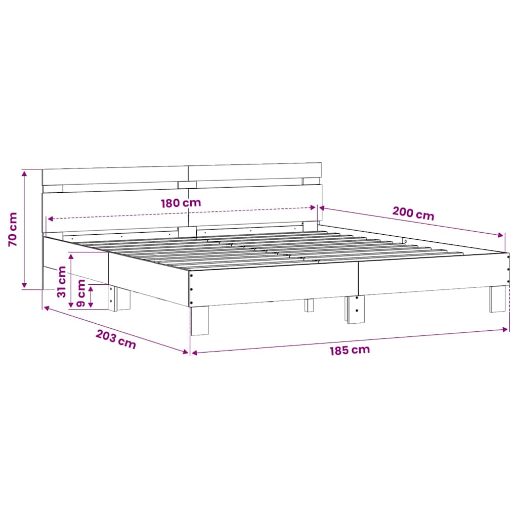 vidaXL Bed Frame | Smoked Oak | Engineered wood | Super King Size | Durable