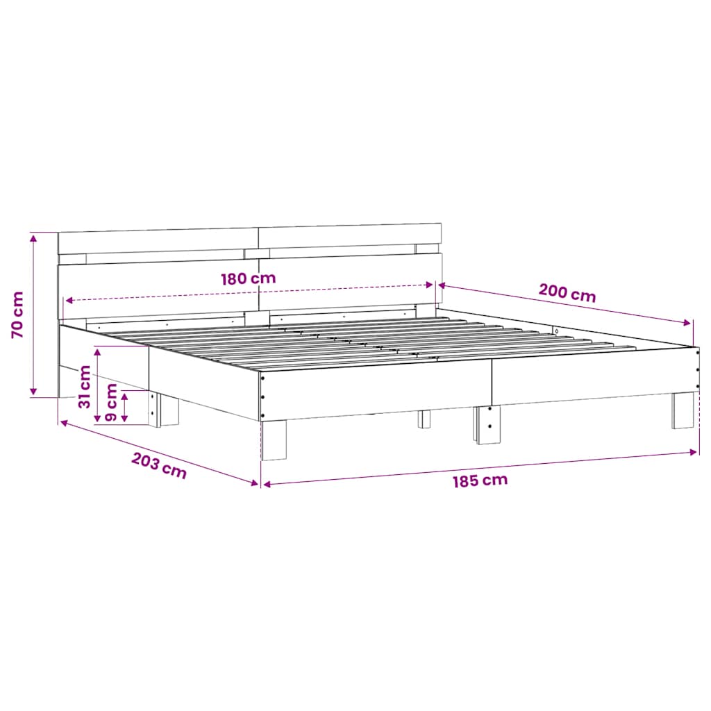 vidaXL Bed Frame without Mattress Smoked Oak 180x200 cm