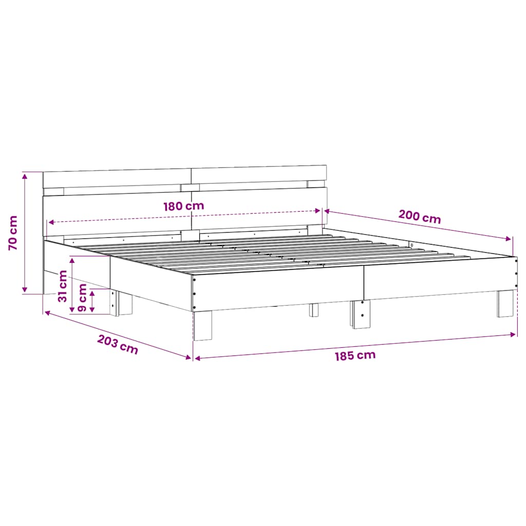 vidaXL Bed Frame without Mattress Grey Sonoma 180x200 cm Super King