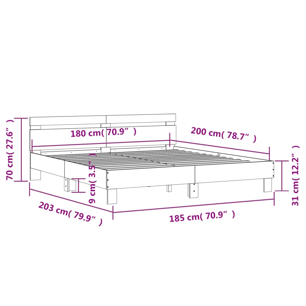 vidaXL Bed Frame without Mattress Grey Sonoma 180x200 cm Super King