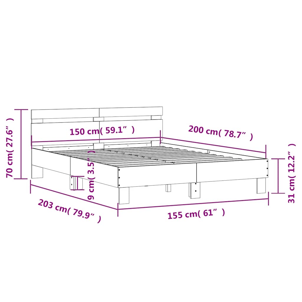vidaXL Bed Frame without Mattress Brown Oak 150x200 cm King Size