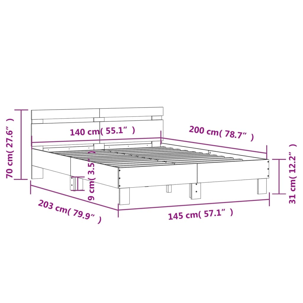 vidaXL Bed Frame without Mattress White 140x200 cm