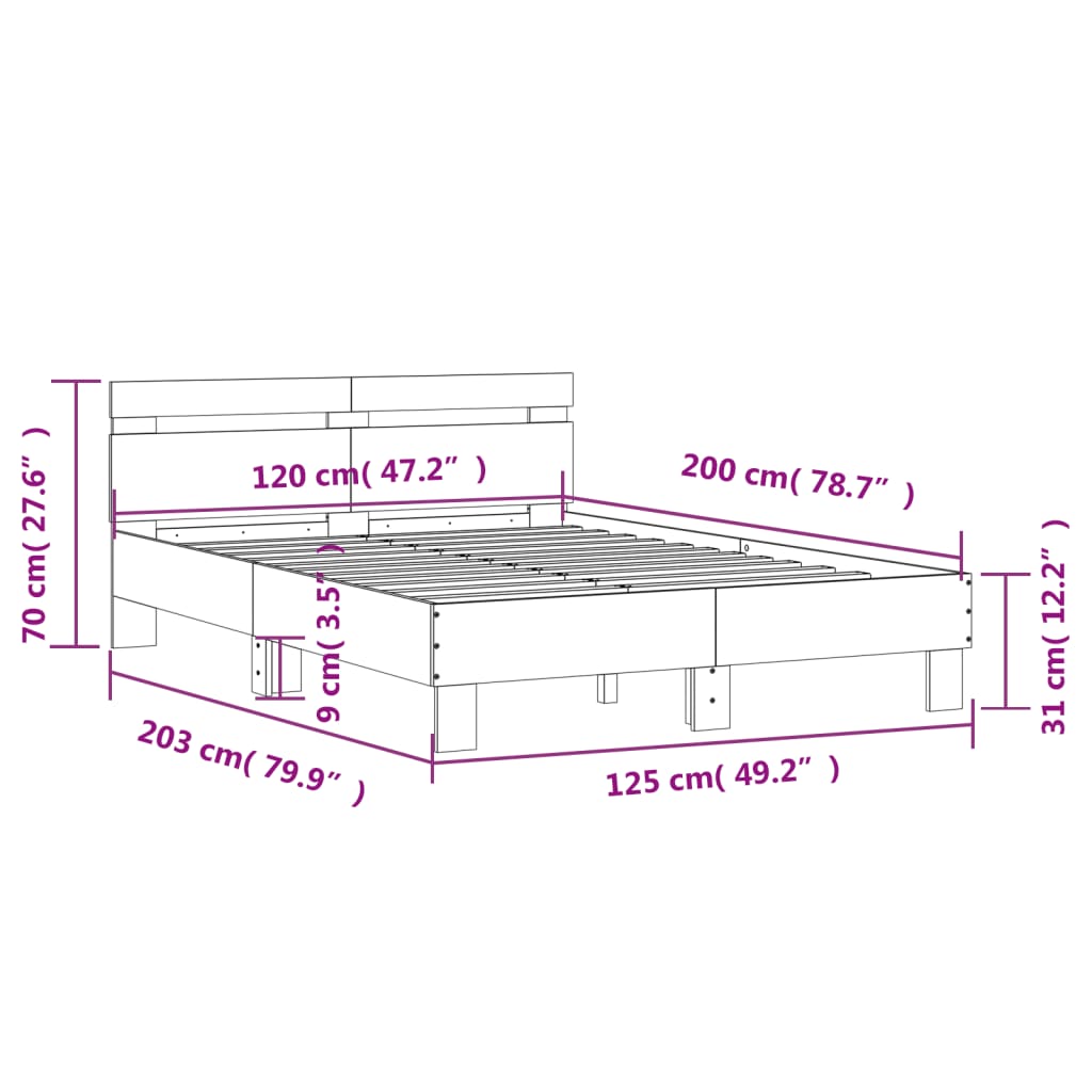 vidaXL Bed Frame without Mattress White 120x200 cm