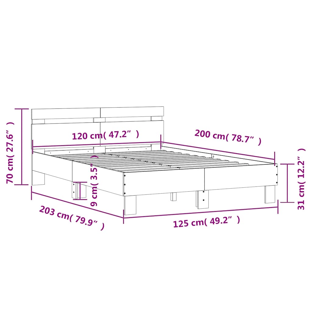 vidaXL Bed Frame without Mattress Black 120x200 cm
