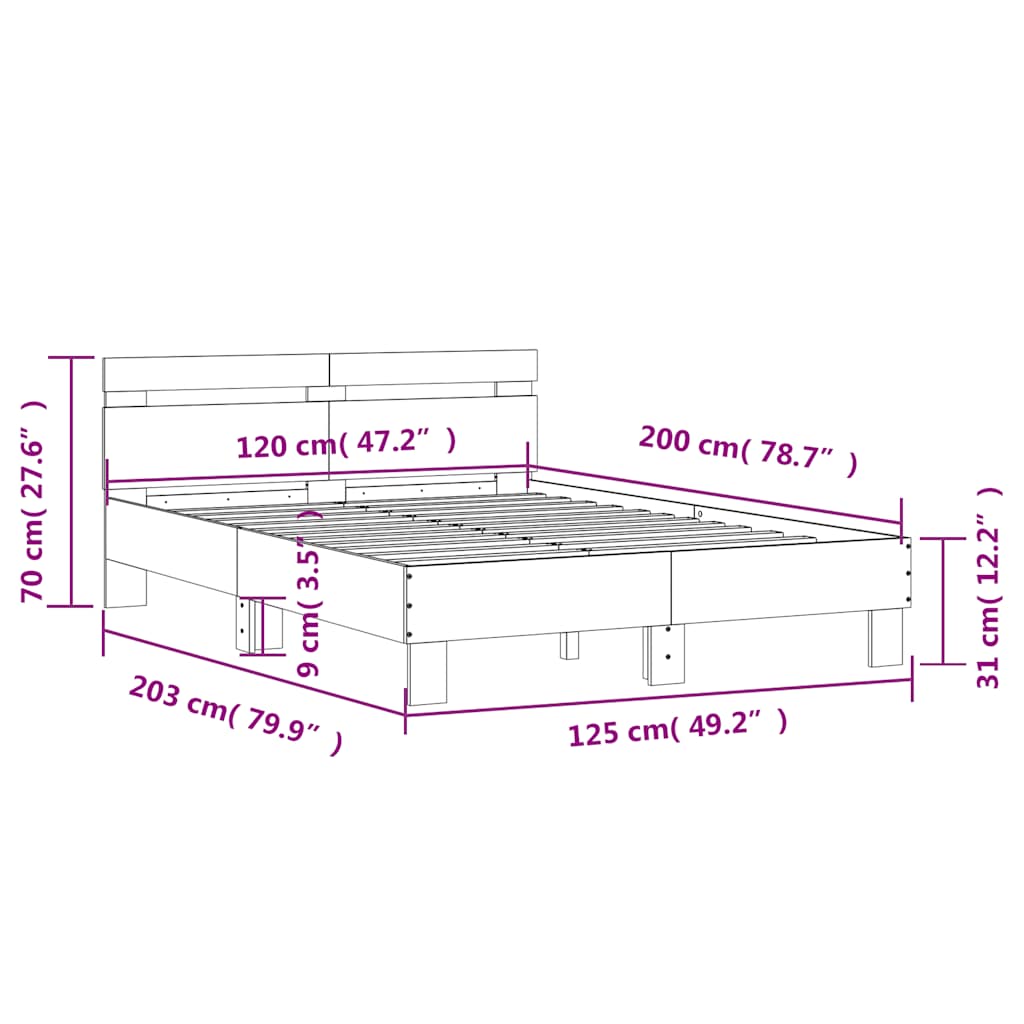 vidaXL Bed Frame without Mattress Grey Sonoma 120x200 cm