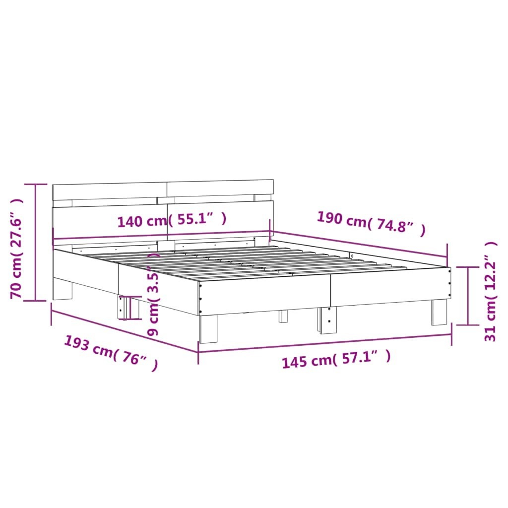 vidaXL Bed Frame without Mattress Brown Oak 140x190 cm