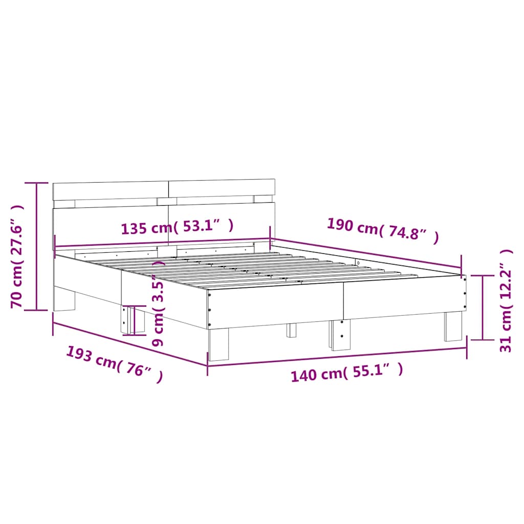 vidaXL Bed Frame without Mattress Brown Oak 135x190 cm