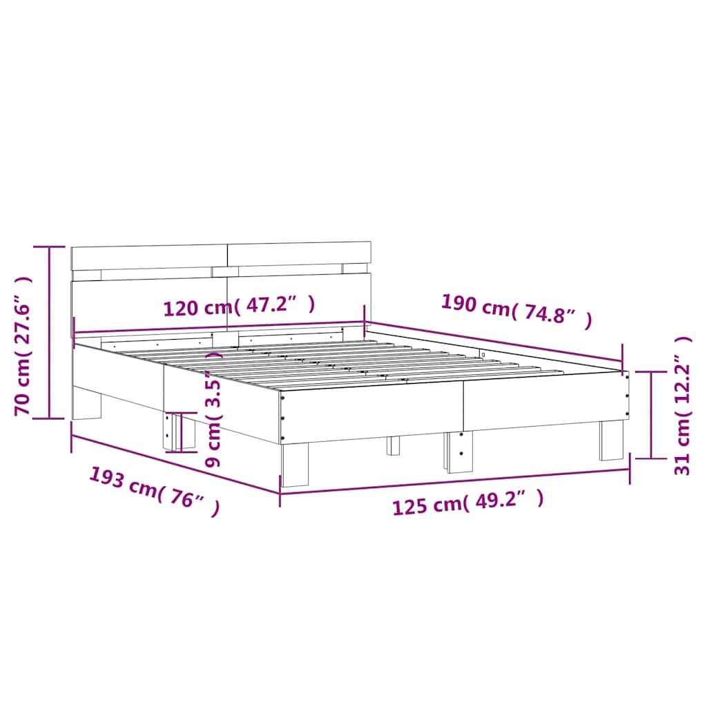 vidaXL Bed Frame without Mattress Concrete Grey 120x190 cm Small Double