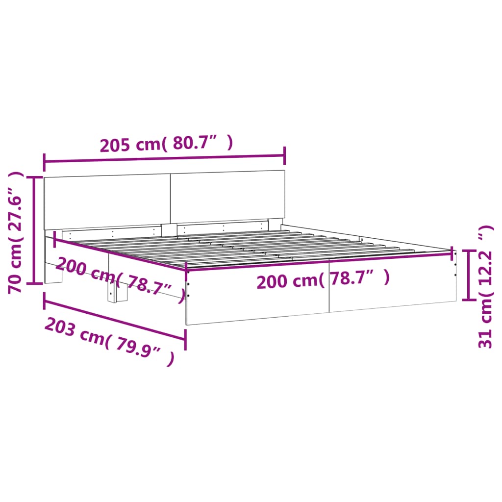 vidaXL Bed Frame | Black | Engineered wood and plywood | 200x200 cm | Modern