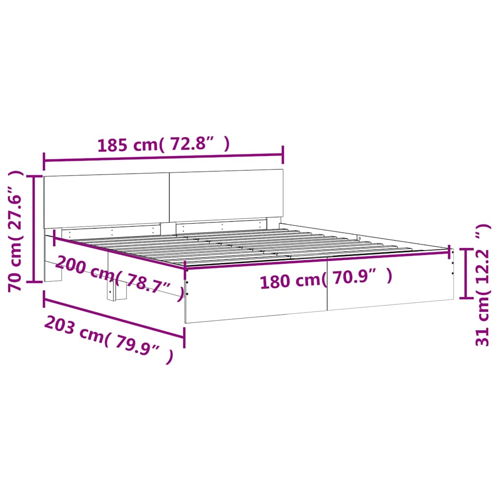 vidaXL Bed Frame without Mattress Smoked Oak 180x200 cm