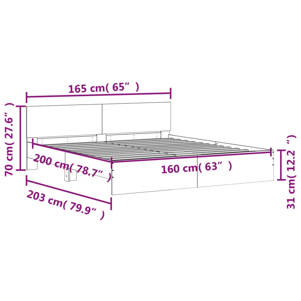 vidaXL Bed Frame without Mattress Grey Sonoma 160x200 cm
