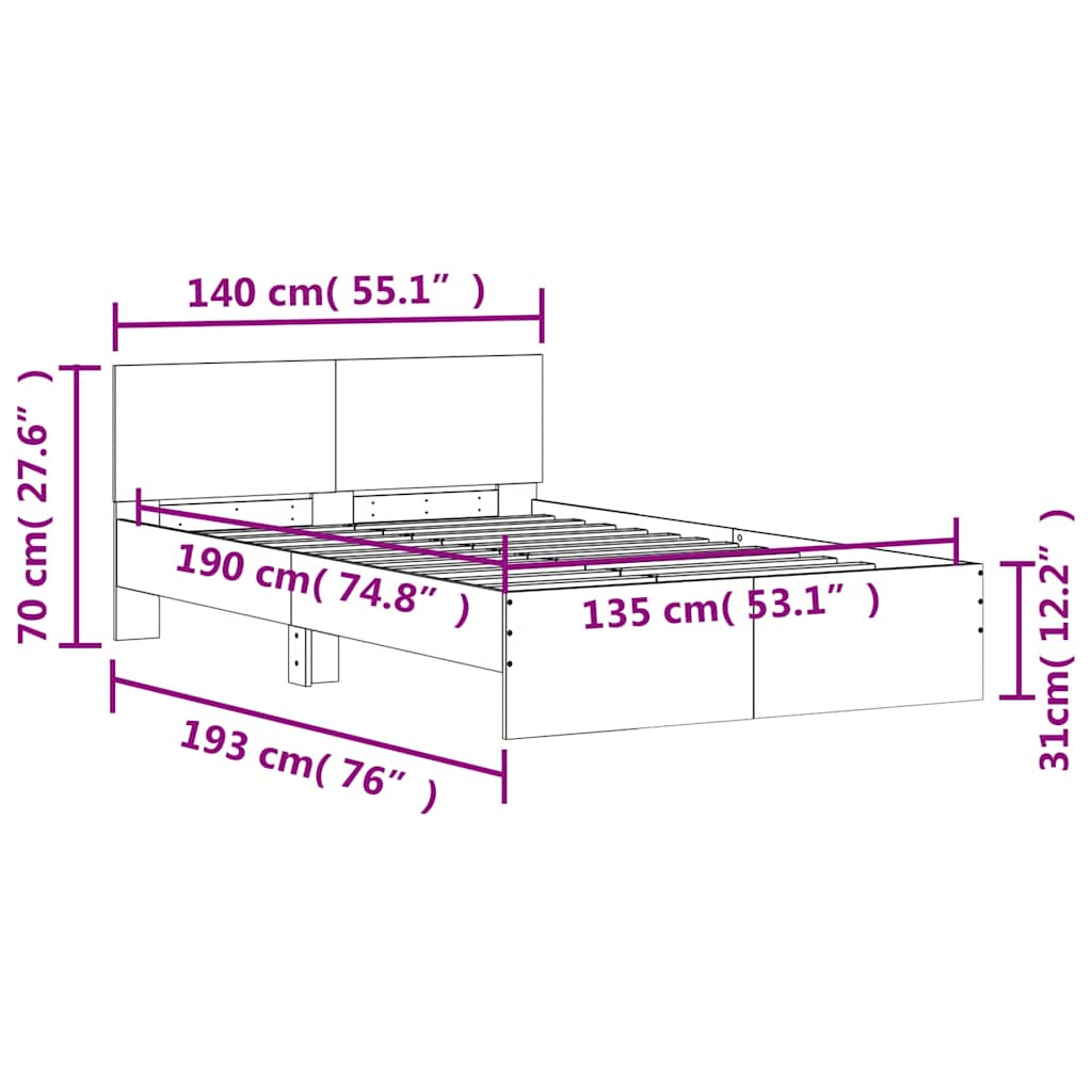 vidaXL Bed Frame without Mattress Smoked Oak 135x190 cm