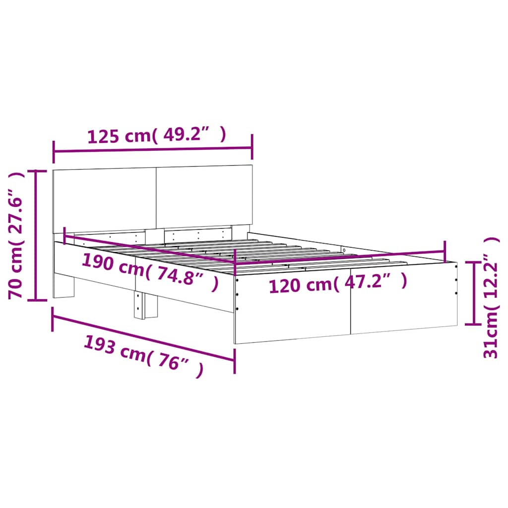 vidaXL Bed Frame without Mattress Grey Sonoma 120x190 cm Small Double