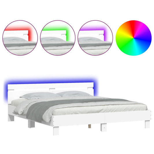 vidaXL Bed Frame with LED without Mattress White 200x200 cm
