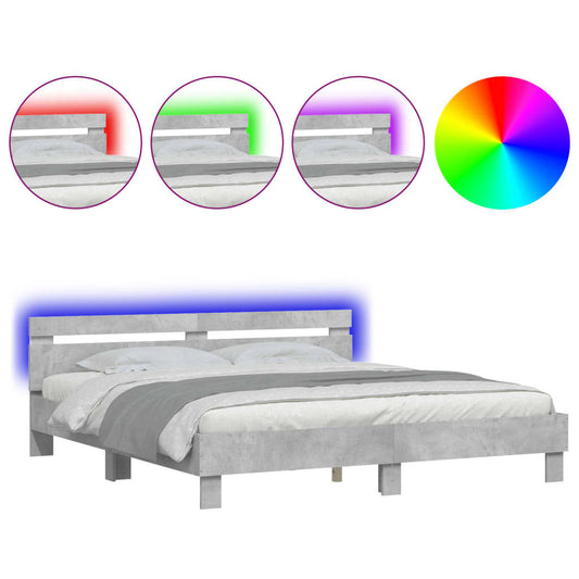 vidaXL Bed Frame with LED without Mattress Concrete Grey 180x200 cm