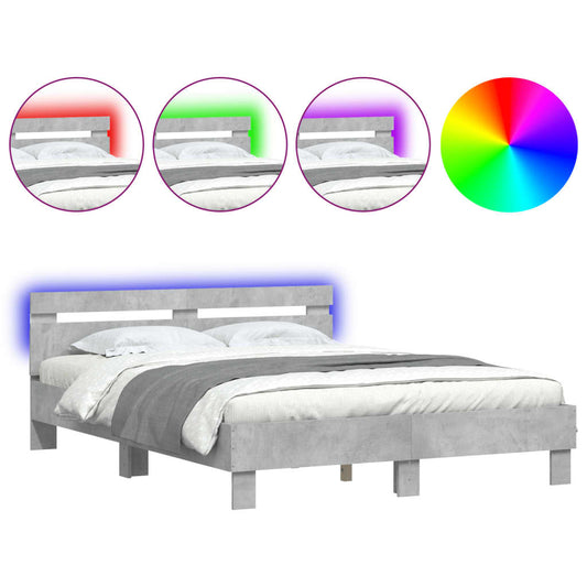 vidaXL Bed Frame with LED without Mattress Concrete Grey 150x200 cm