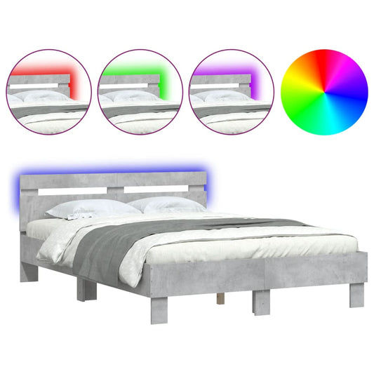 vidaXL Bed Frame with LED without Mattress Concrete Grey 120x190 cm Small Double