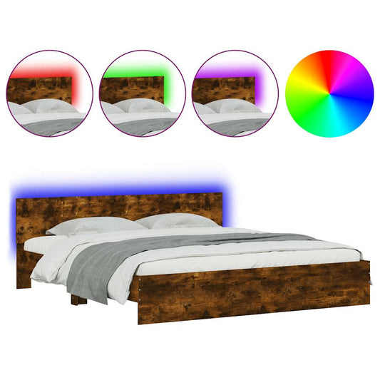 vidaXL Bed Frame with LED without Mattress Smoked Oak 200x200 cm