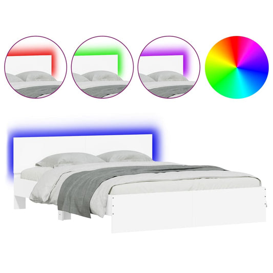 vidaXL Bed Frame | White | Engineered Wood, Plywood | King Size | Modern