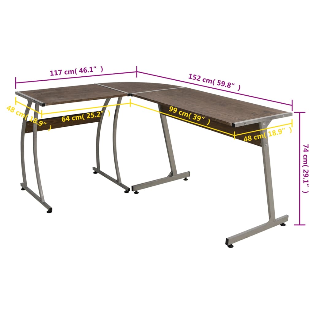 vidaXL Corner Desk Brown Engineered Wood