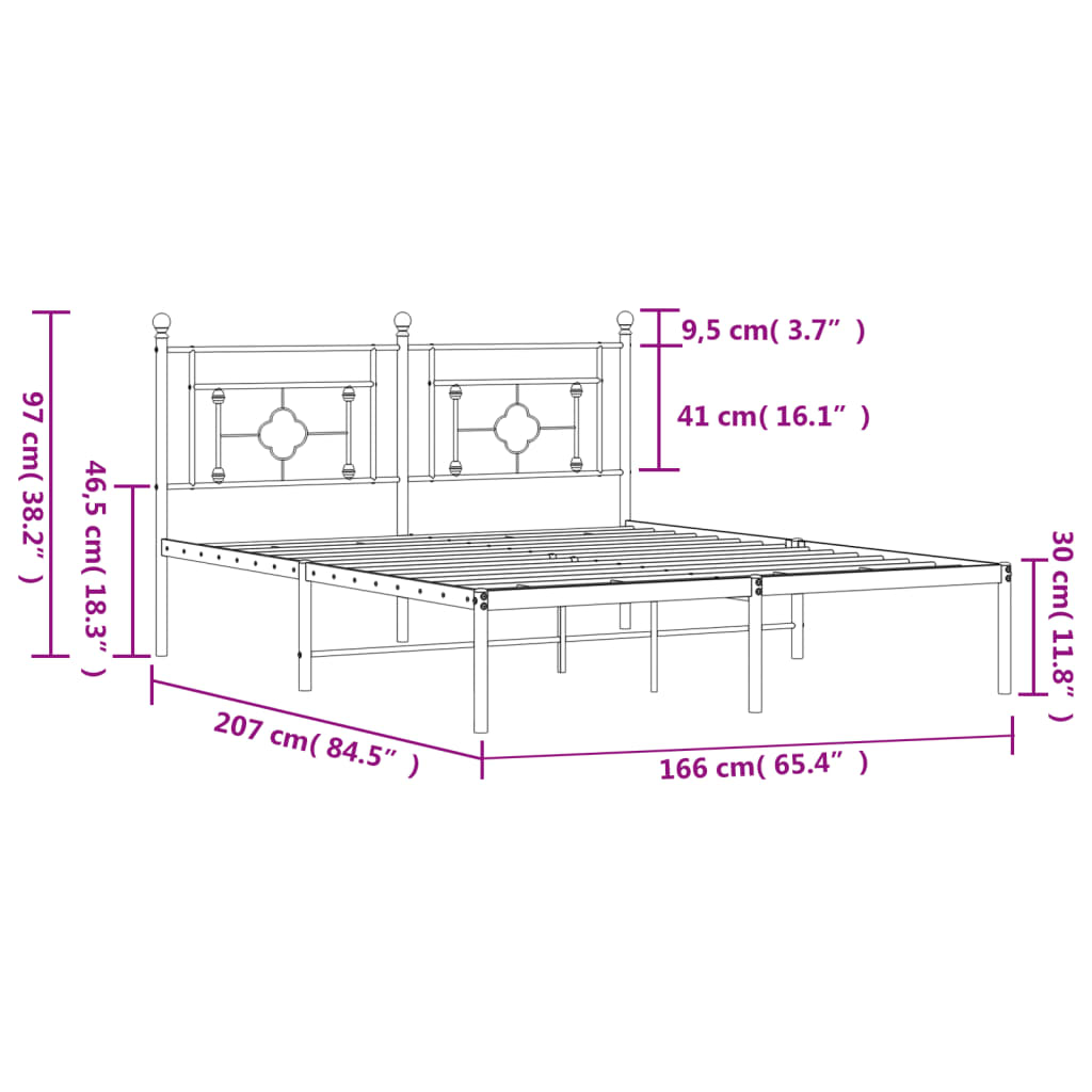 vidaXL Metal Bed Frame without Mattress with Headboard Black 160x200cm