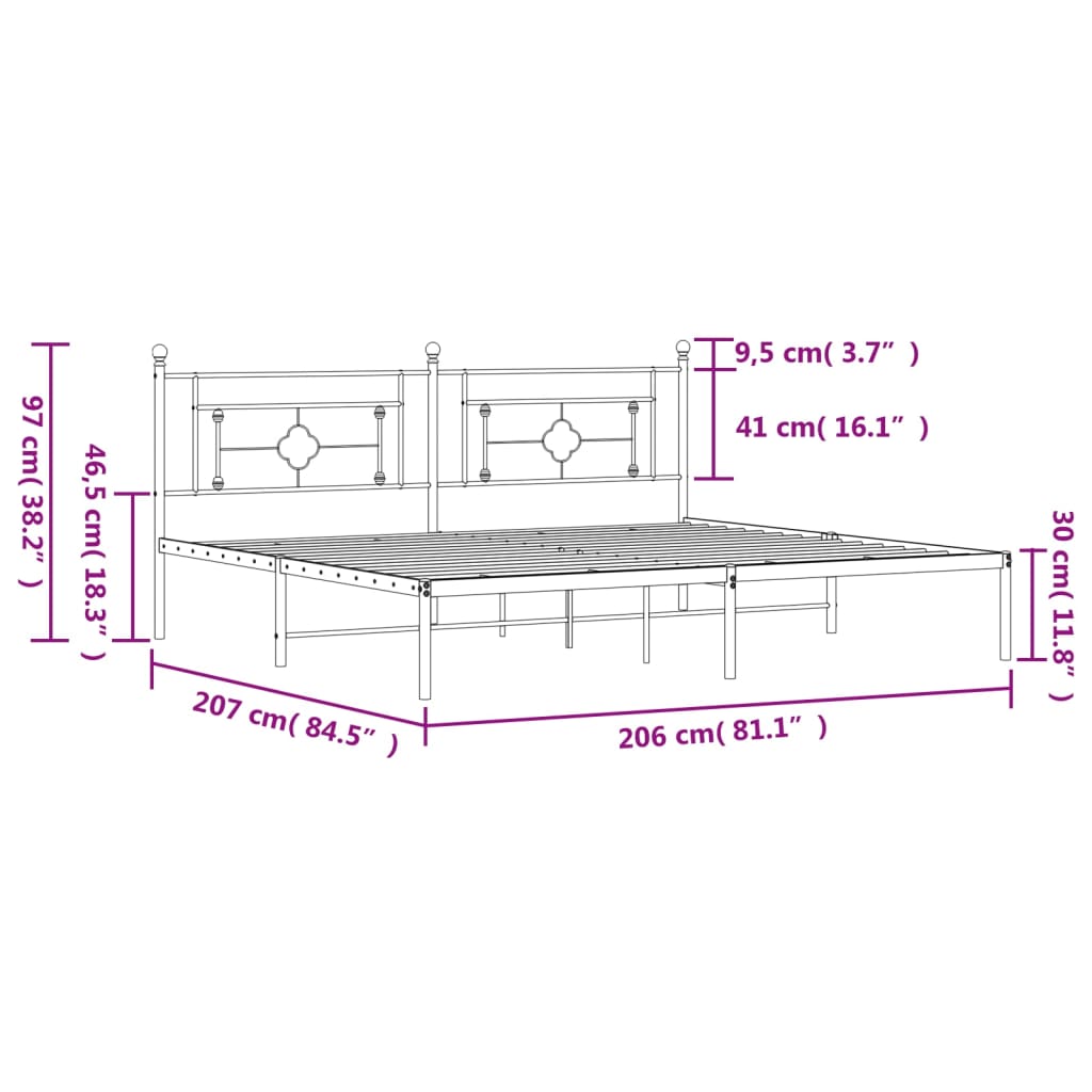 vidaXL Metal Bed Frame without Mattress with Headboard Black 200x200cm