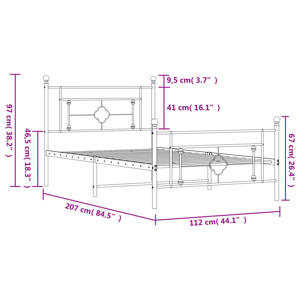 vidaXL Metal Bed Frame without Mattress with Footboard Black 107x203cm