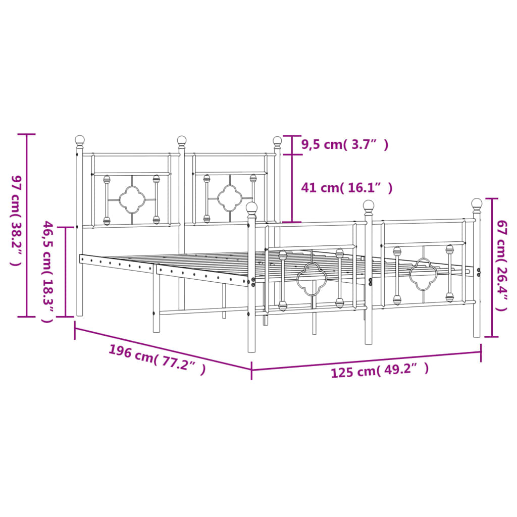 vidaXL Metal Bed Frame without Mattress with Footboard Black 120x190cm